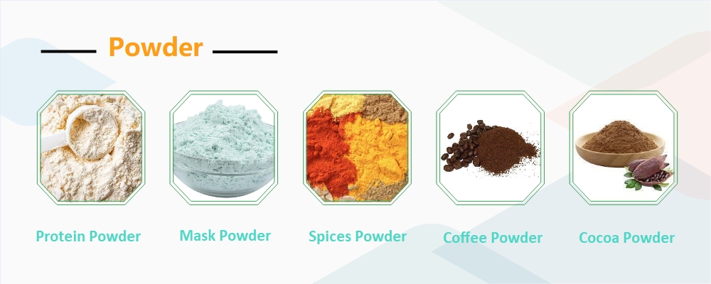 Typical powdered products, for bag packaging machine application